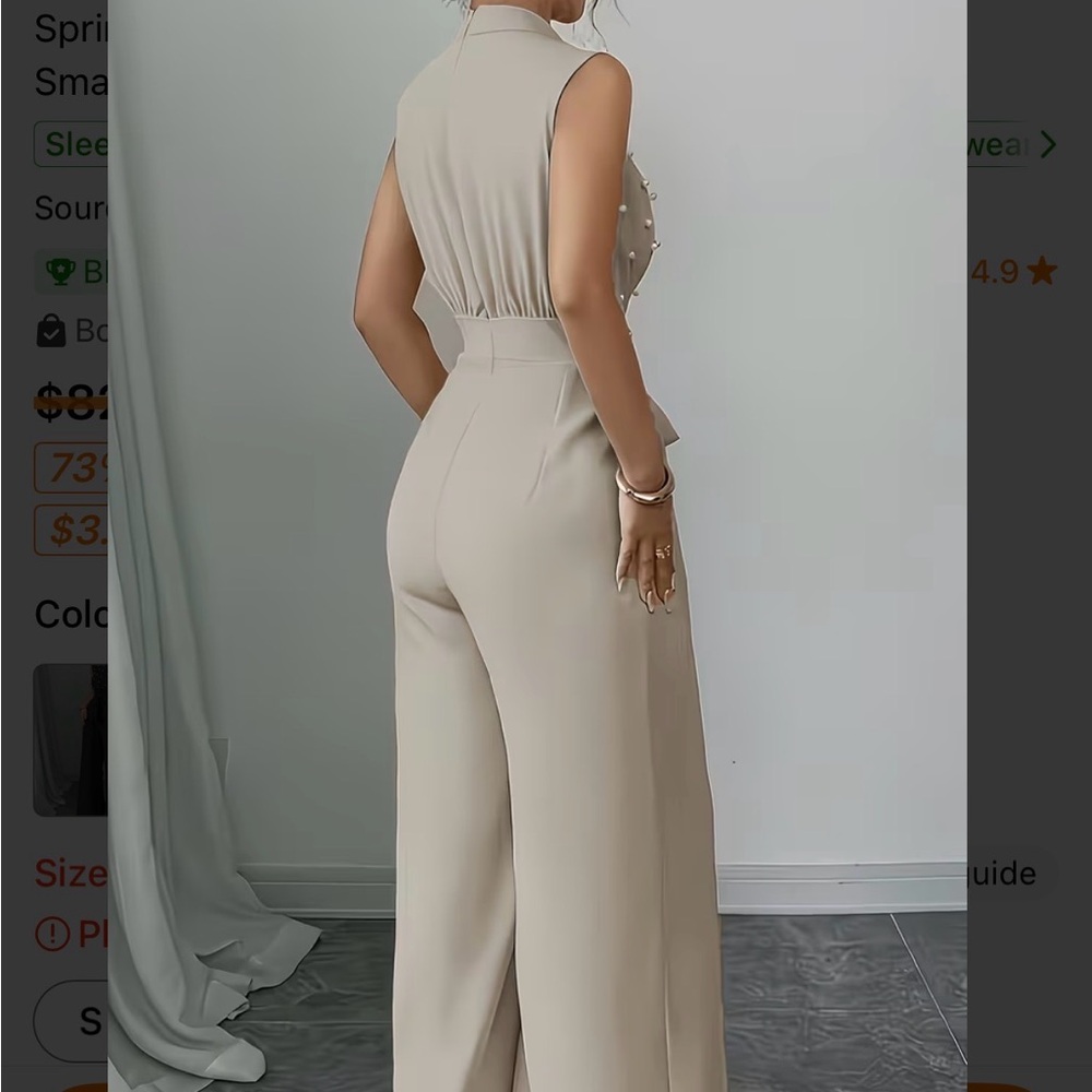 Sleeveless High-Waist Wide-Leg Jumpsuit - Cream